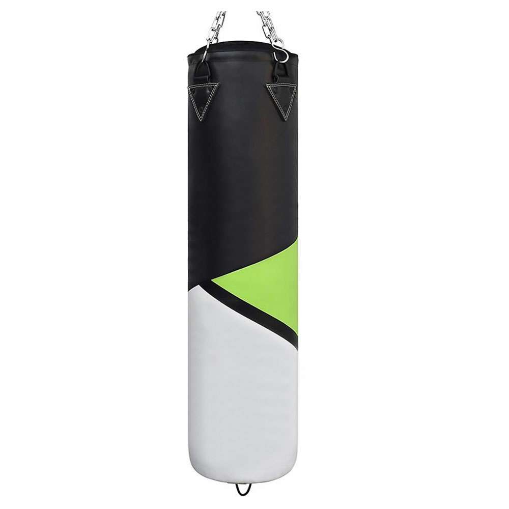 Black and White Tall Hanging Heavy Bag with Lime Green Angular Panel and Chain Suspension